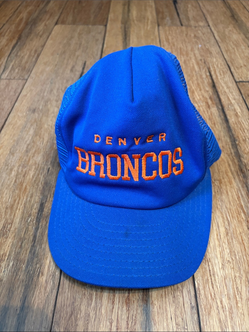 NFL Denver Broncos Vintage Snapback Hat Royal Blue Orange Mesh Trucker Elway